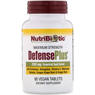 DefensePlus, NutriBiotic, 250 мг экстракт косточек грейпфрута, 90 веганских таблеток купить в Киеве и Украине