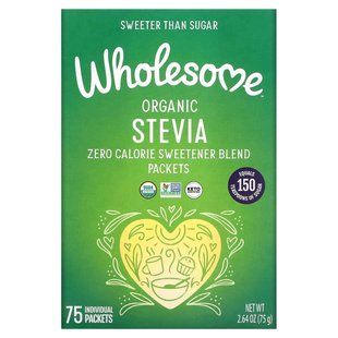 Органическая стевия, подсластитель, Wholesome Sweeteners, Inc., 0 калорий, 75 пакетиков по 1 г купить в Киеве и Украине