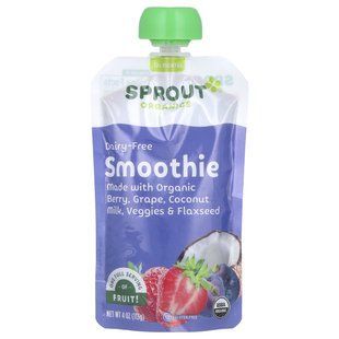 Смузи, ягодный виноград с кокосовым молоком, овощами и семенами льна, Smoothie, Berry Grape with Coconut Milk, Veggies & Flax Seed, Sprout Organic, 113 г купить в Киеве и Украине