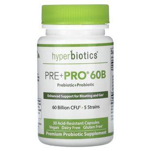 Hyperbiotics, Pre + Pro 60B, 60 млрд КУО, 30 кислотостійких капсул