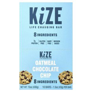 KiZE Life Changing Bar, Oatmeal Chocolate Chip, 10 Bars, 1.5 oz (43 g) Each