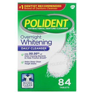 Polident, Antibacterial Cleaner for Dentures, Daily Whitening Agent, Triple Mint, 84 Tablets.