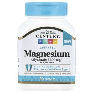 21st Century, Chelated Magnesium Glycinate, 200 mg, 90 Capsules, (100 mg Per Capsule) купить в Киеве и Украине