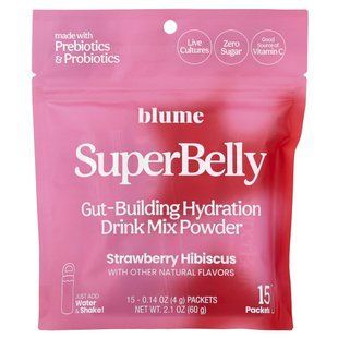 Порошковий напій для підтримки кишечника Blume (SuperBelly Hydrating Gut-Building Beverage) 15 пакетиків по 4 г полуниця й гібіскус
