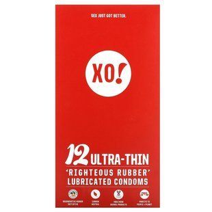 Here We Flo, XO! Ultra-Thin, Righteous Rubber Lubricated Condoms, Unscented, 12 Condoms купить в Киеве и Украине
