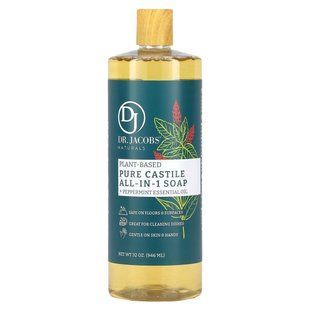 Dr. Jacobs Naturals, Plant-Based Pure Castile All-In-1 Soap, Peppermint Essential Oil, 32 oz (946 ml) купить в Киеве и Украине