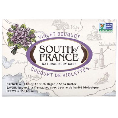 Французьке мелене мило з органічною олією ши, фіолетовий букет, South of France, 6 унцій (170 г)