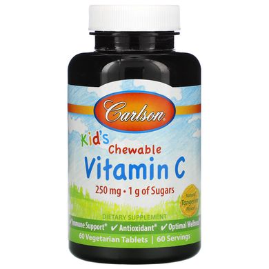 Вітамін С жувальний Carlson Labs (Kid's Chewable Vitamin C) 250 мг 60 жувальних таблеток зі смаком мандарина