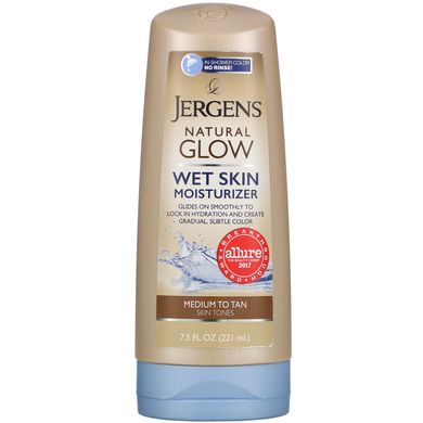 Зволожуючий засіб для нанесення на вологу шкіру відтінок від середнього до жовтувато-коричневого Jergens (Natural Glow Wet Skin Moisturizer Medium to Tan) 221 мл