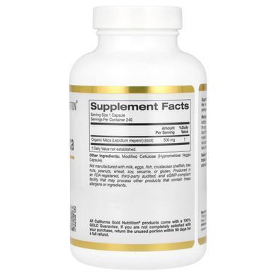 Peruvian Maca organic root California Gold Nutrition 500 mg 240 vegetarian capsules