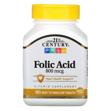 Фолієва кислота 21st Century (Folic Acid) 800 мкг 180 таблеток
