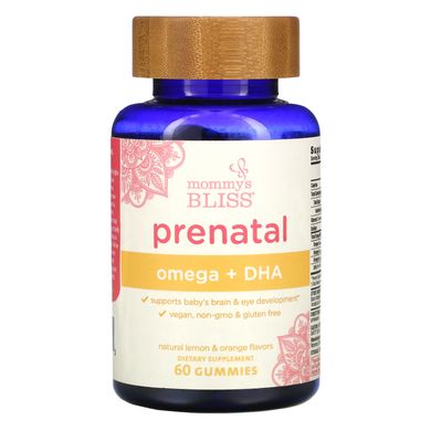 Пренатальная омега + DHA, натуральный лимон и апельсин, Prenatal Omega + DHA, Natural Lemon & Orange, Mommy's Bliss, 60 жевательных купить в Киеве и Украине