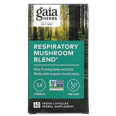 Gaia Herbs, Суміш респіраторних грибів, 40 веганських капсул