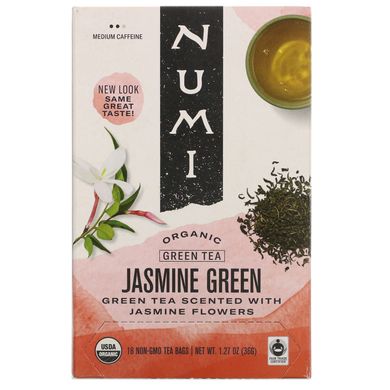 Органічний чай, зелений чай, жасмин, Numi Tea, 18 чайних пакетиків, 1,27 унц (36 г)