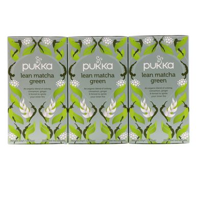 Стандартний зелений чай маття, Pukka Herbs, 3 пакети, по 20 пакетиків-саше з трав'яним чаєм кожен
