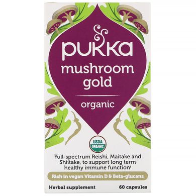 Органічне грибне золото, Organic Mushroom Gold, Pukka Herbs, 60 капсул