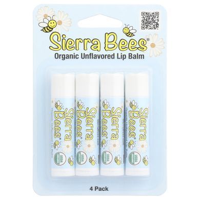 Органічні бальзами для губ, без ароматизаторів, Sierra Bees, 4 в упаковці, 15 унц (4,25 г) в кожному