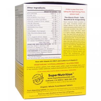 Мультивитамины и мультиминералы Opti-Energy без железа Super Nutrition (Multivitamin/Multimineral) 90 пакетов по 4 таблетки купить в Киеве и Украине