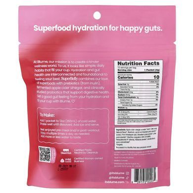 Порошковий напій для підтримки кишечника Blume (SuperBelly Hydrating Gut-Building Beverage) 15 пакетиків по 4 г полуниця й гібіскус