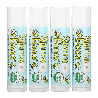 Органічні бальзами для губ, без ароматизаторів, Sierra Bees, 4 в упаковці, 15 унц (4,25 г) в кожному
