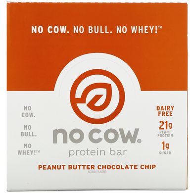 Протеїновий батончик, шоколадна крихта з арахісової пастою, No Cow, 12 батончиків по 60 г (2,12 унції)