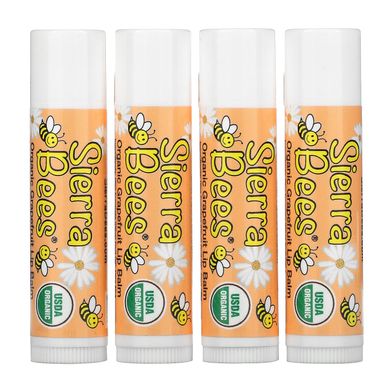 Органический бальзам для губ Sierra Bees (Organic Lip Balm) 4 штуки в упаковке грейпфрут купить в Киеве и Украине