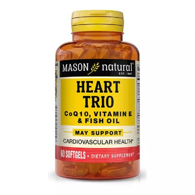 Вітаміни для серця і судин з коензимом вітаміном E і риб'ячим жиром Mason Natural (Heart Trio CoQ10 Vitamin E & Fish Oil) 60 гелевих капсул