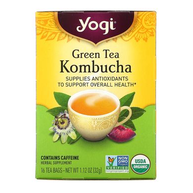 Зелений чай + Комбуча чайний гриб Yogi Tea (Green Tea Kombucha) 16 пакетів 32 г