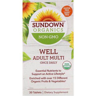 Мультивітаміни, один раз в день, Well Adult Multi, Once Daily, Sundown Organics, 30 таблеток