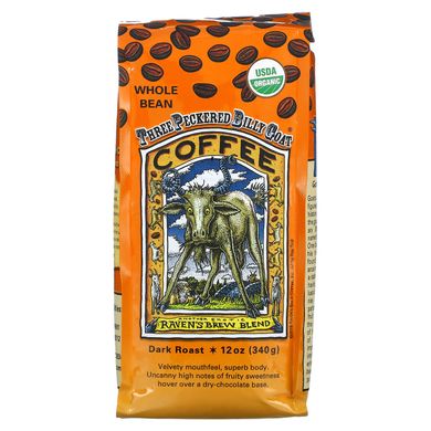 Ravens Brew Coffee, Кава з трьома цапами Біллі, органічна, цілісні зерна, темна обсмажування, 12 унцій (340 г)
