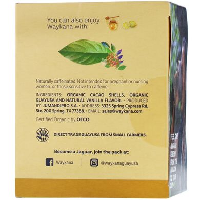 Амазонський чай Гуаюса, какао Guayusa, Waykana, 16 пакетиків, 1,13 унції (32 г)