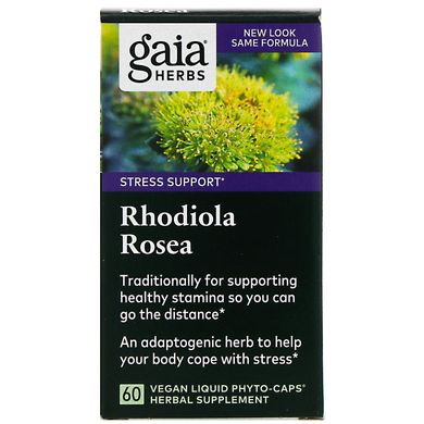 Родіола рожева, Gaia Herbs, 60 вегетаріанських фітокапсул з рідким вмістом