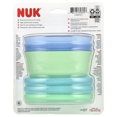 NUK, Миски для штабелювання, 4+ місяців, синій та зелений, 3 чаші + 3 кришки