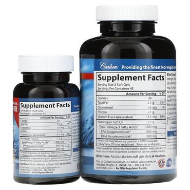 Omega 3, with lemon flavor, Elite Omega-3 Gems, Natural Lemon Flavor, Carlson Labs, 1600 mg, 90 + 30 (free) softgels