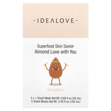 Idealove, Superfood Skin Savior, Almond Love with You, 5 Beauty Sheet Masks, 0.68 fl oz (20 ml) Each купить в Киеве и Украине