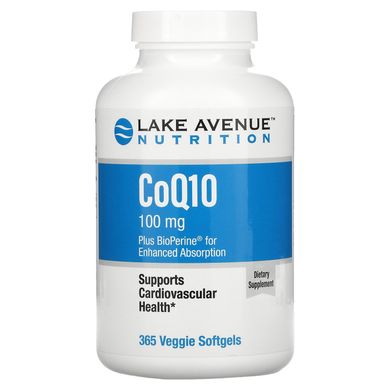 Коензим Q10, CoQ10 with BioPerine, Lake Avenue Nutrition, 100 мг, 365 рослинних м'яких капсул