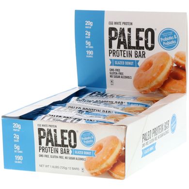 Протеїновий палео батончик, глазурований пончик, Julian Bakery, 12 штук, 60 г (2,12 унцій) кожен