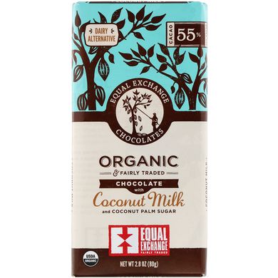 Органічний шоколад, кокосове молоко і кокосовий пальмовий цукор, Equal Exchange, 80 г