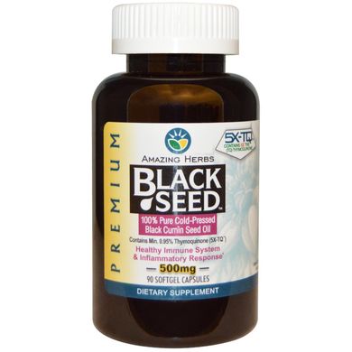 Масло насіння чорного кмину Amazing Herbs (Black Seed) 500 мг 90 капсул