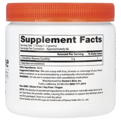 Л-Цитруллин Doctor's Best (L-Citrulline) 3000 мг 200 г купить в Киеве и Украине
