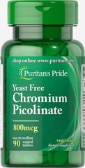 Хром пиколинат без дрожжей Puritan's Pride (Chromium picolinate Yeast Free) 800 мкг 90 таблеток купить в Киеве и Украине