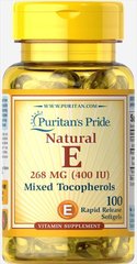 Вітамін Е Змішати токофероли Puritan's Pride (Vitamin E Mixed Tocopherols Natural) 400 МО 100 капсул