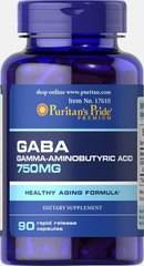 ГАМК (гамма-аминомасляная кислота), GABA (Gamma Aminobutyric Acid), Puritan's Pride, 750 мг, 90 капсул купить в Киеве и Украине