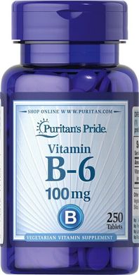 Витамин B-6 (пиридоксин гидрохлорид), Vitamin B-6 (Pyridoxine Hydrochloride), Puritan's Pride, 100 мг, 250 таблеток купить в Киеве и Украине