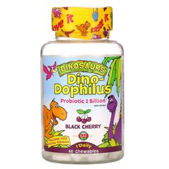 Пробіотики для дітей KAL (Dino-Dophilus) 2 млрд КУО 60 жувальних цукерок зі смаком чорної вишні