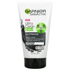 Garnier, SkinActive, Ultra Clean 3-in-1 з деревним вугіллям, 4,4 рідких унцій (132 мл)