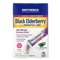 Чорна бузина плюс пробіотики і цинк, натуральний ароматизатор, Black Elderberry plus Probiotics & Zinc, Naturally Flavored, Enzymedica, 15 пакетів з порошком