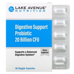 Підтримка травлення, пробіотична, пребіотичнна суміш, Digestive Support Probiotic, Probiotic,Prebiotic Blend, Lake Avenue Nutrition, 20 мільярдів CFUs, 30 капсул