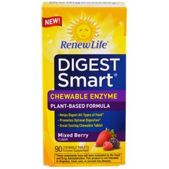 Digest Smart, жевательные таблетки с ферментами, ягодное ассорти, Renew Life, 90 жевательных таблеток купить в Киеве и Украине
