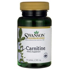 L-Карнітин, L-Carnitine, Swanson, 500 мг, 30 таблеток